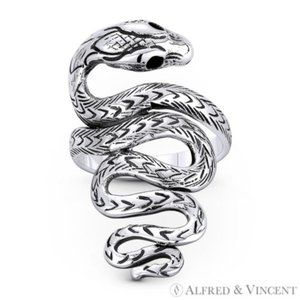 Snake Spirit Animal Serpentine Charm Boho Ring in .925 Sterling Silver - Size 9